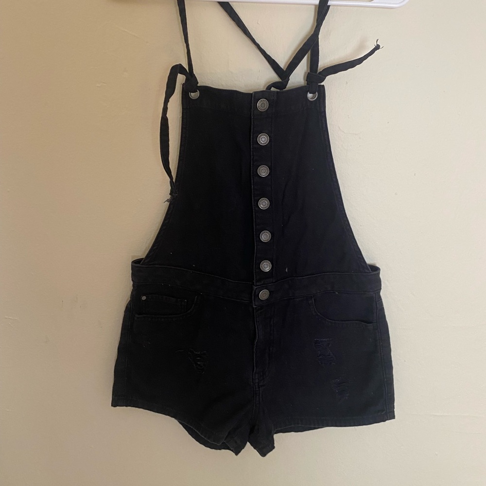American Eagle Black Overall Shorts